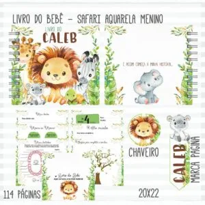 Kit Completo Bebê Safari Aquarela Menino 8 Kit Completo Bebê Safari Aquarela Menino