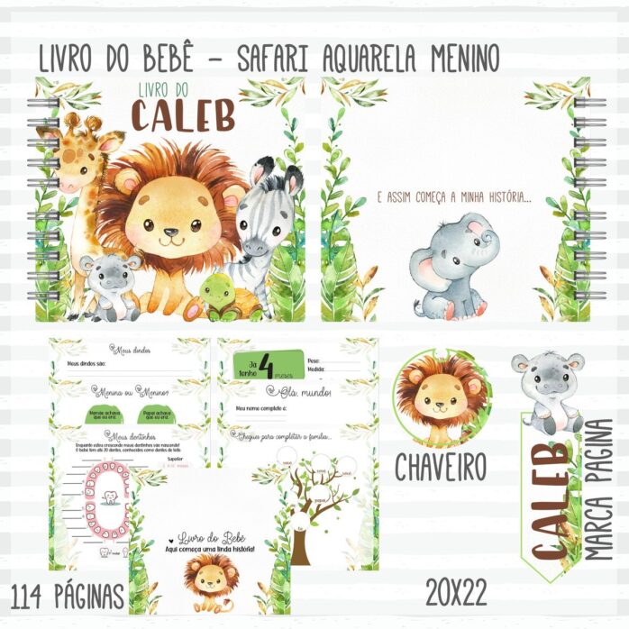 Kit Completo Bebê Safari Aquarela Menino
