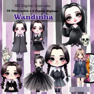 Kit Criativo Wandinha Addams para Sublimacao e Scrapbooking 1 Kit Criativo Wandinha Addams para Sublimacao e Scrapbooking