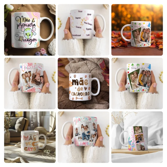 Kit de Arte Digital para Sublimação de Canecas - Dia das Mães