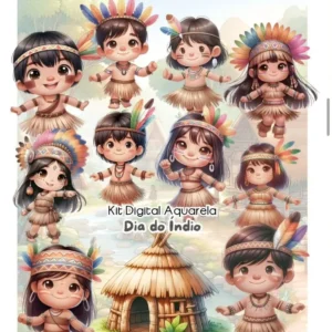 Kit de Arte em Aquarela para Dia do Índio – PNG Incluso