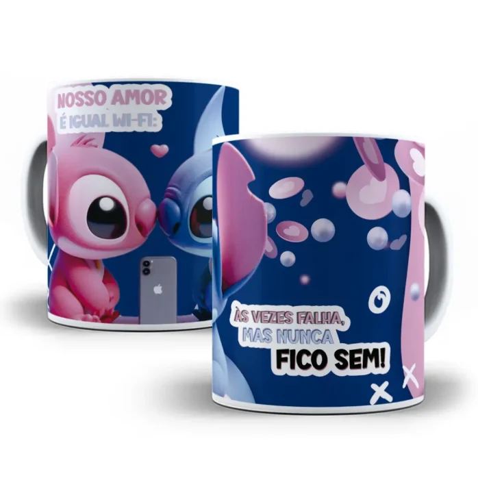 Kit de Artes Canecas - Stitch e Amor no Dia dos Namorados