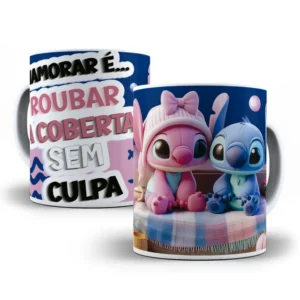 Kit de Artes Canecas - Stitch e Amor no Dia dos Namorados