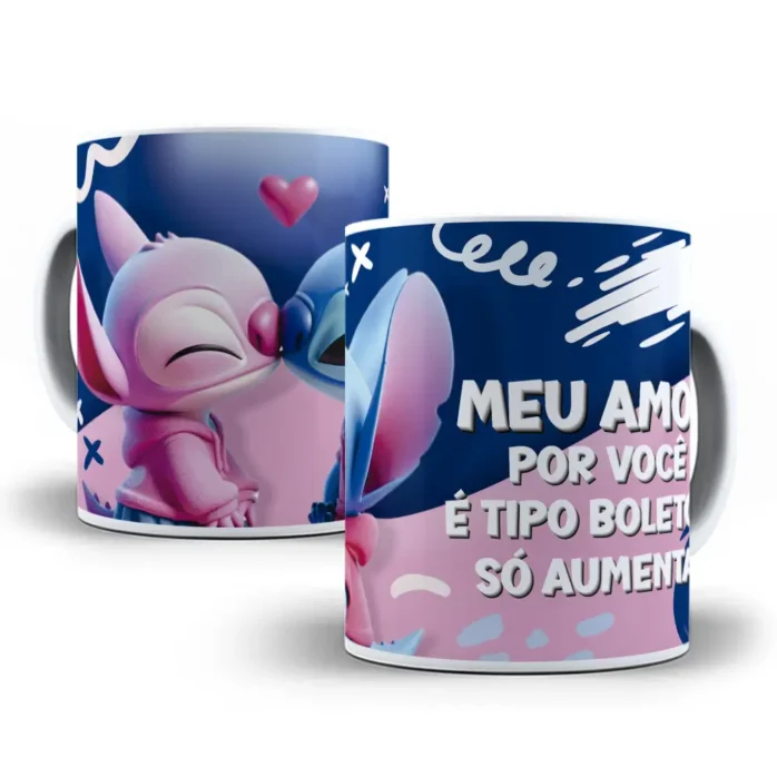 Kit de Artes Canecas - Stitch e Amor no Dia dos Namorados