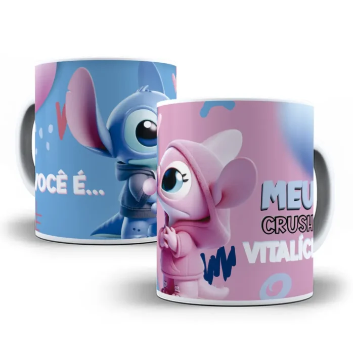 Kit de Artes Canecas - Stitch e Amor no Dia dos Namorados