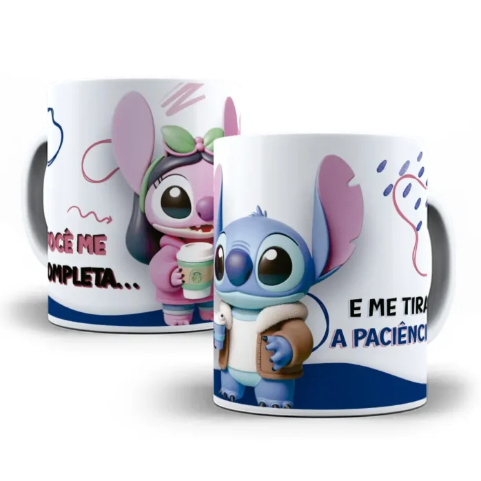 Kit de Artes Canecas - Stitch e Amor no Dia dos Namorados