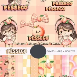 Kit de Artes Digitais Boneca Cute Frutinhas Pêssego