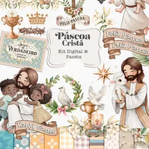 Kit de Artes para Páscoa Cristã Aquarelada em PNG