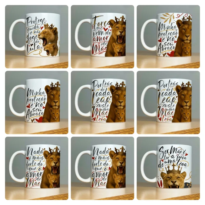 Kit de Designs para Caneca Dia das Mães - Tema Mãe Leoa