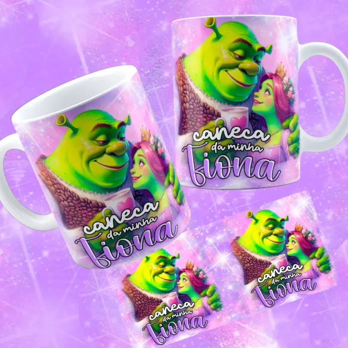 Kit de Designs para Caneca - Tema Shuerk e Fiona Namorados