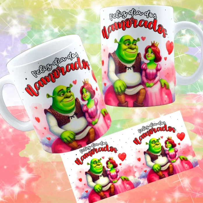 Kit de Designs para Caneca - Tema Shuerk e Fiona Namorados