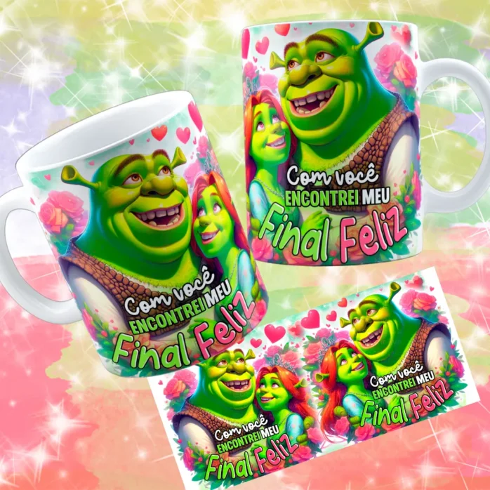 Kit de Designs para Caneca - Tema Shuerk e Fiona Namorados