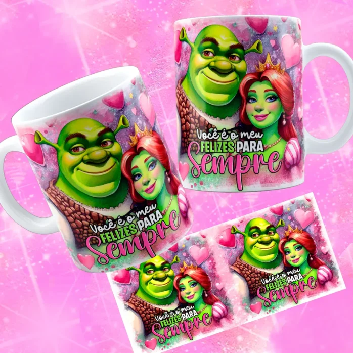 Kit de Designs para Caneca - Tema Shuerk e Fiona Namorados