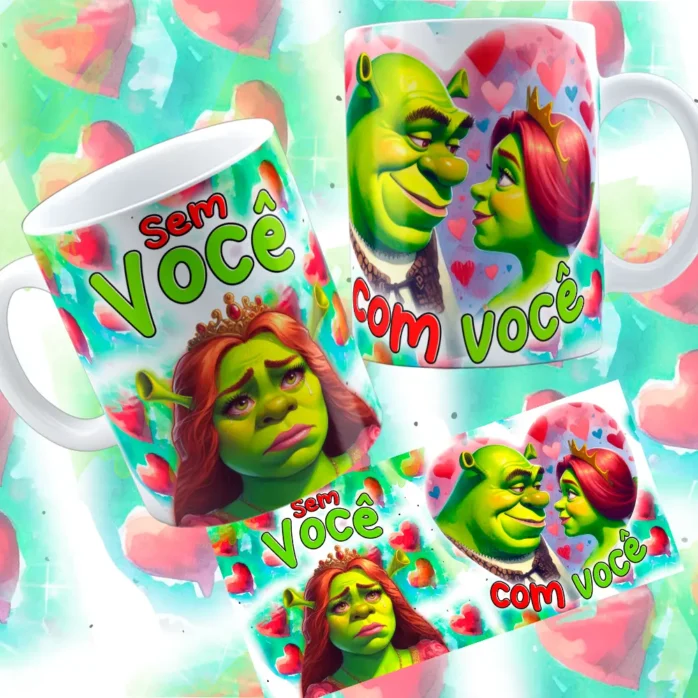 Kit de Designs para Caneca - Tema Shuerk e Fiona Namorados