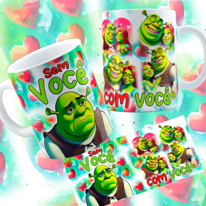 Kit de Designs para Caneca - Tema Shuerk e Fiona Namorados