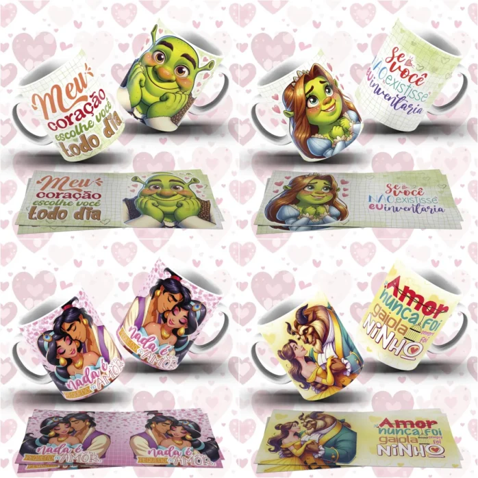 Kit de Designs Românticos para Canecas - Dia dos Namorados