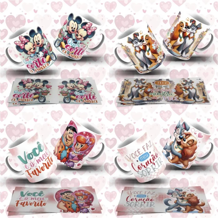 Kit de Designs Românticos para Canecas - Dia dos Namorados