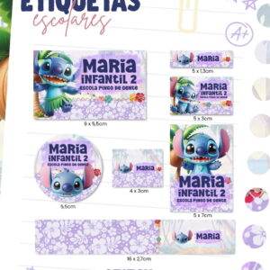 Kit de Etiquetas Escolares Stitch Arquivo Digital PNG PDF