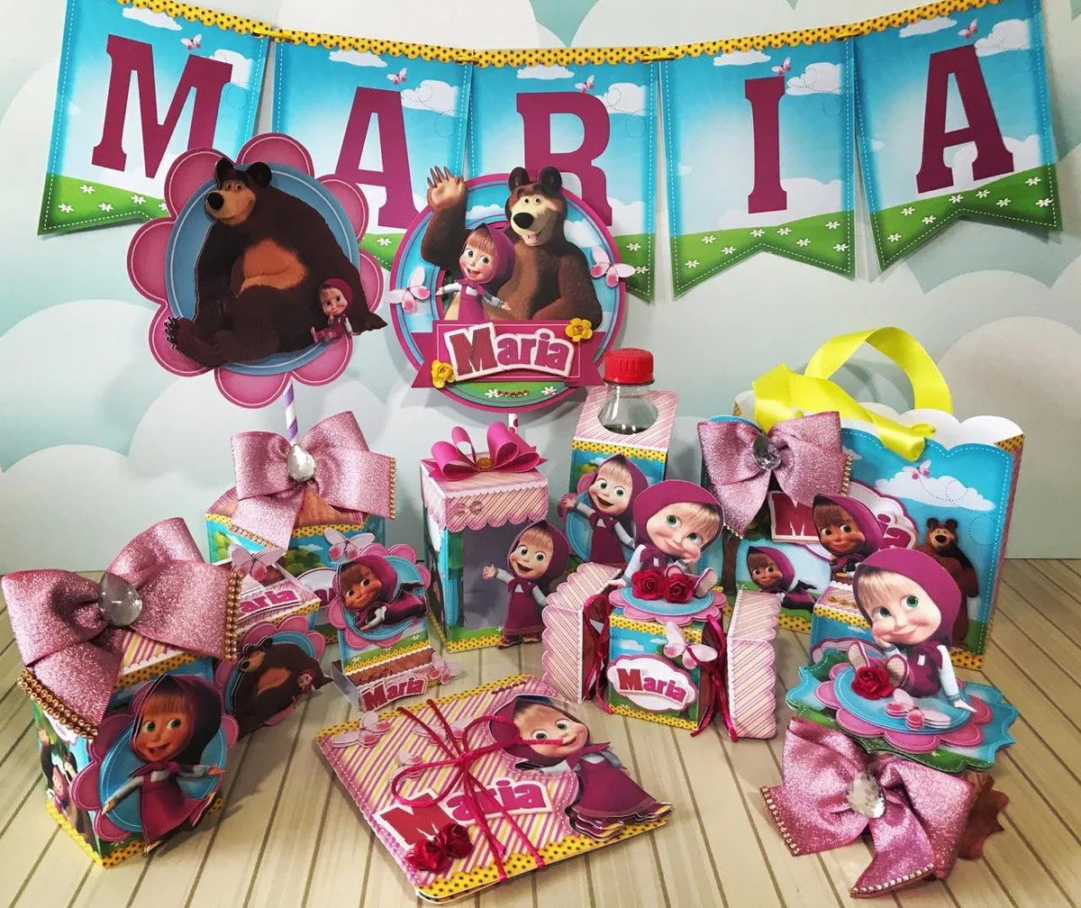 Kit Decoração Festa Marsha e o Urso 1 Kit Decoração Festa Marsha e o Urso