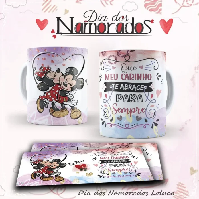 Kit Dia dos Namorados Mickey: Sublimação em Canecas