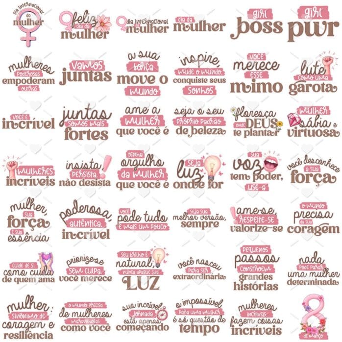 Kit Digital 2025 Elementos Femininos em PNG e Papéis Rosa