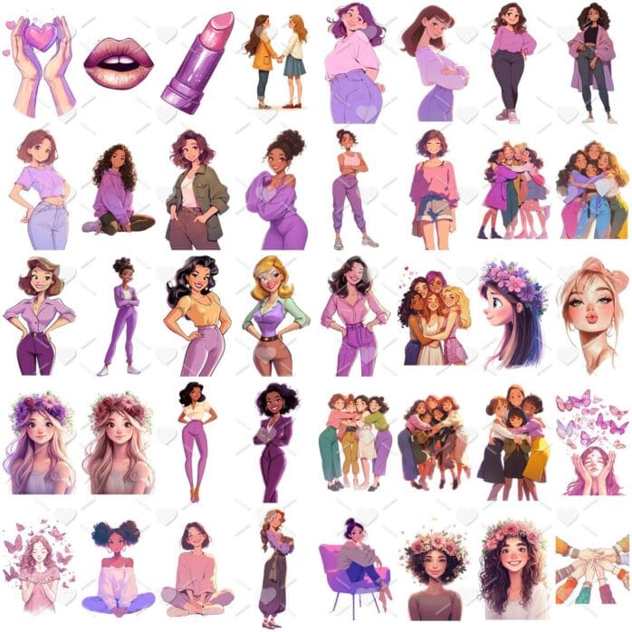 Kit Digital 2025 Elementos Femininos em PNG e Papéis Rosa