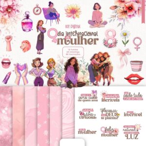 Kit Digital 2025 Elementos Femininos em PNG e Papéis Rosa