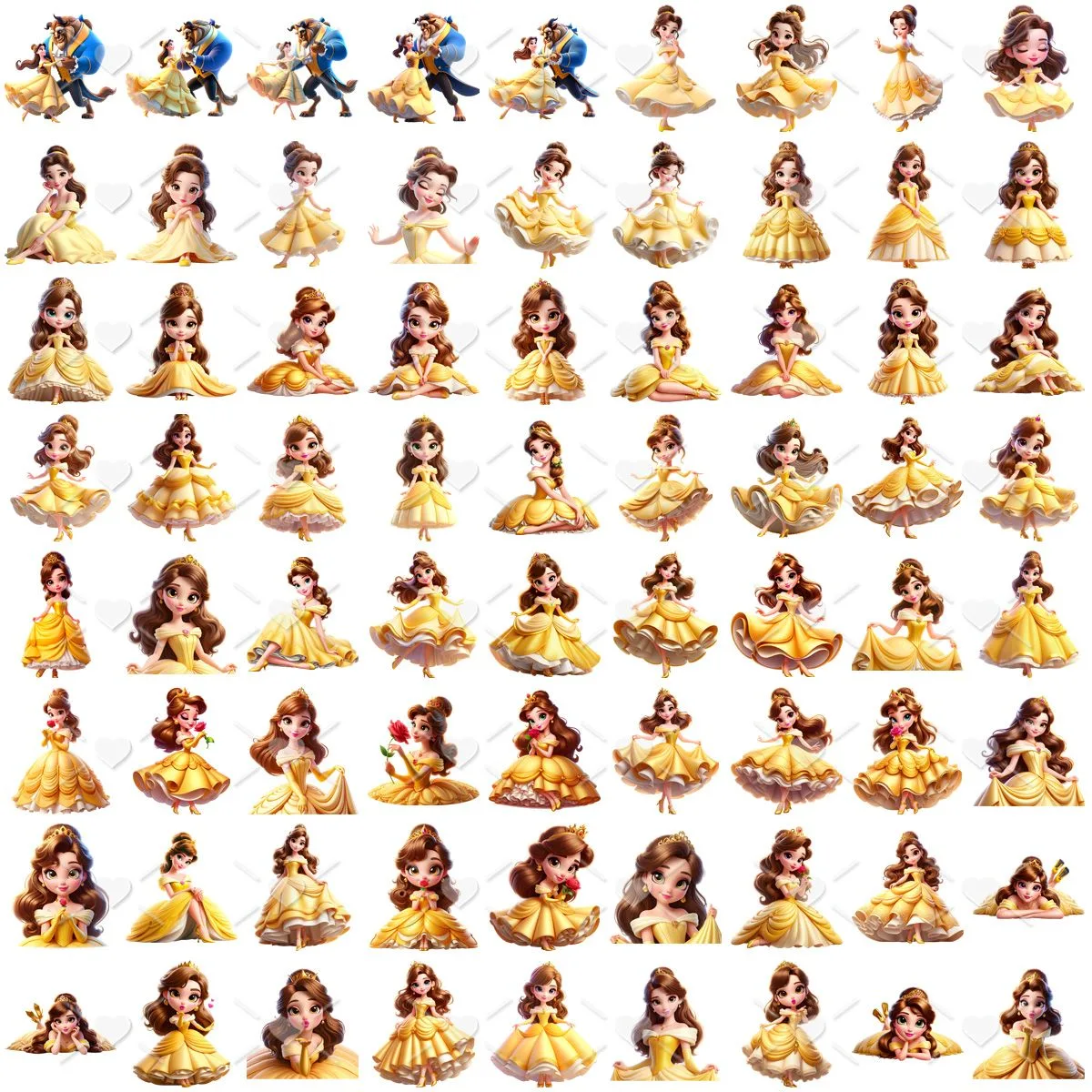 Kit Digital A Bela e a Fera 3D Cute Fofo Ilustrações Png