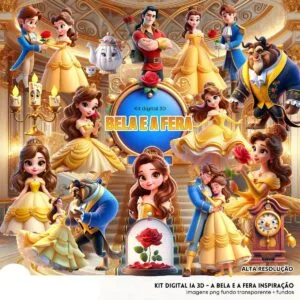 Kit Digital A Bela e a Fera 3D Cute Fofo Ilustrações Png 3 Kit Digital A Bela e a Fera 3D Cute Fofo Ilustrações Png