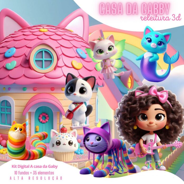 Kit Digital A Casa Mágica da Gabby Baby Png Ilustrações 3D