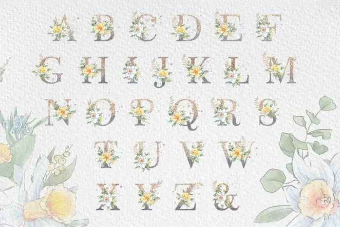 Kit Digital Alfabeto Floral Brilhante
