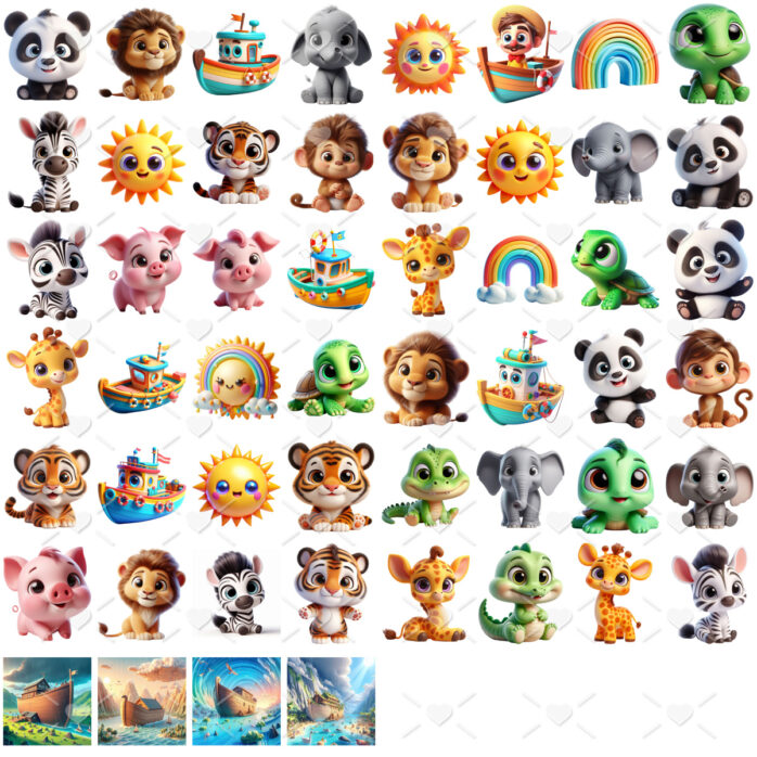 Kit Digital Arca de Noé Baby 3D Cute Bichinhos Fofos Bíblia