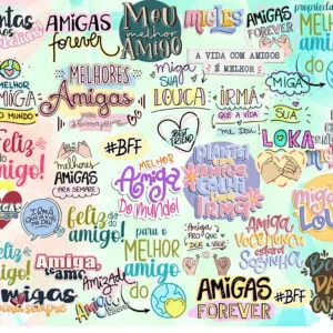 Kit Digital Arquivos Png Amigos Amizade Lettering Frases