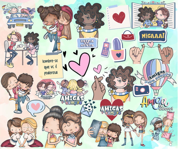 Kit Digital Arquivos Png Amigos Amizade Lettering Frases