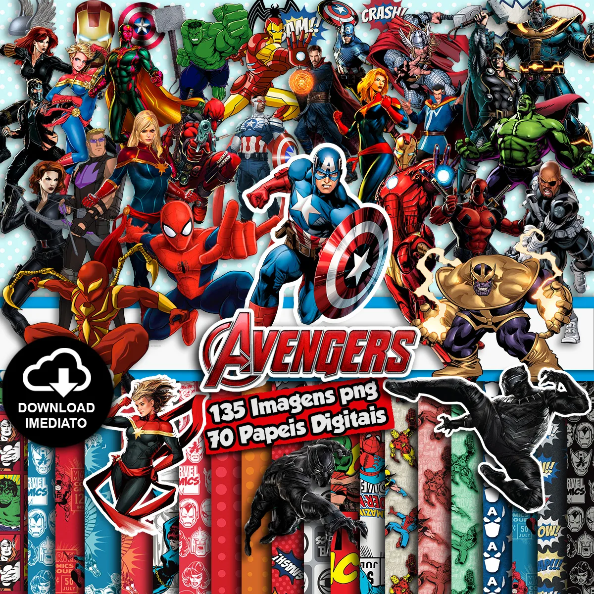 Kit Digital Avengers Vingadores Scrapbook Silhouette Arquivo 1 Kit Digital Avengers Vingadores Scrapbook Silhouette Arquivo