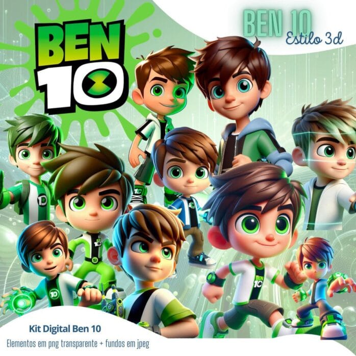 Kit Digital Ben 10 Png Cute 3D Ilustrações Fofas Herói