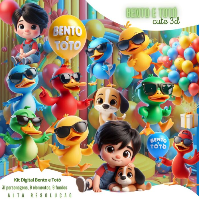 Kit Digital Bento e Totó Png Ilustrações Fofas Bebê Cãozinho