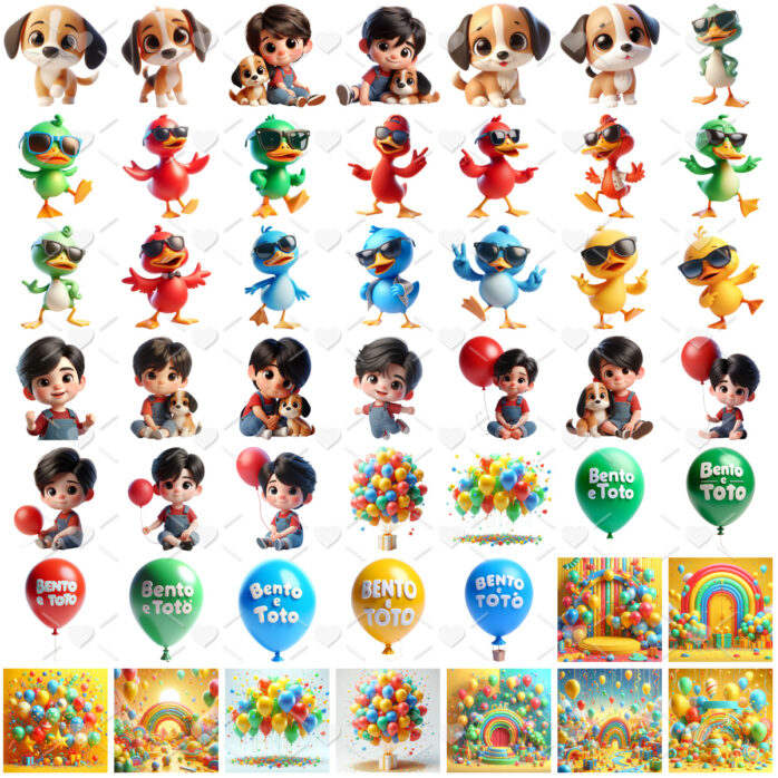 Kit Digital Bento e Totó Png Ilustrações Fofas Bebê Cãozinho