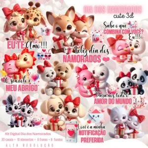 Kit Digital Bichinhos Namorados Fofos Apaixonados Png 12 Kit Digital Bichinhos Namorados Fofos Apaixonados Png