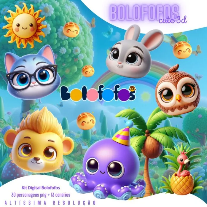 Kit Digital Bolofofos Png 3D Imagens Cliparts Cute
