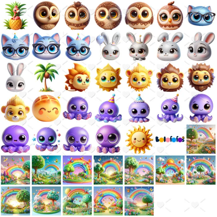 Kit Digital Bolofofos Png 3D Imagens Cliparts Cute