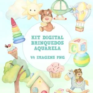 Kit Digital Brinquedos Aquarela 13 Kit Digital Brinquedos Aquarela