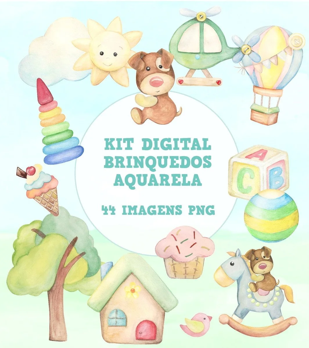 Kit Digital Brinquedos Aquarela 1 Kit Digital Brinquedos Aquarela