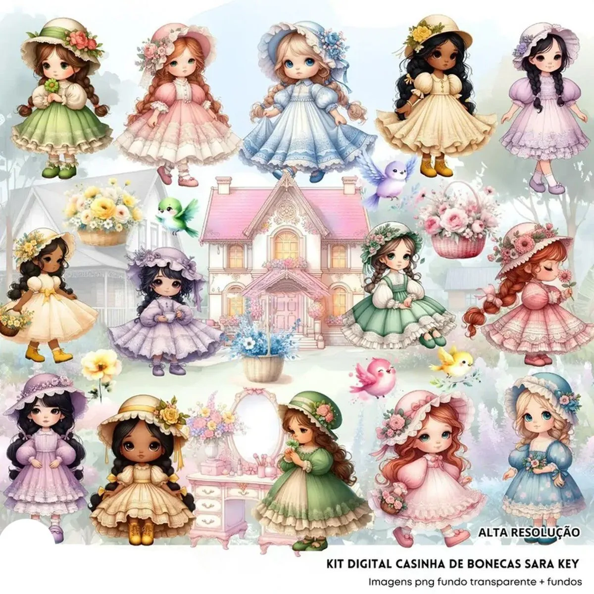 Kit Digital Casinha de Boneca Sarah Kay Baby Png Ilustrações