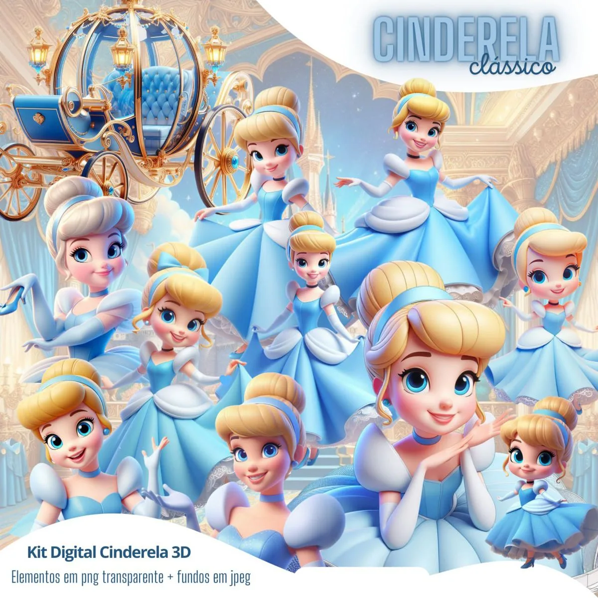 Kit Digital Cinderela Ilustrações Princesa Cliparts Fofos 1 Kit Digital Cinderela Ilustrações Princesa Cliparts Fofos