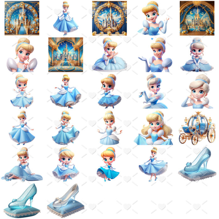 Kit Digital Cinderela Ilustrações Princesa Cliparts Fofos