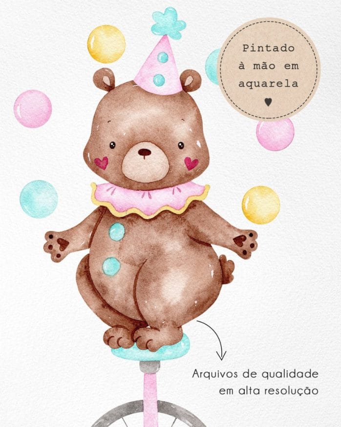 Kit Digital Circo Rosa Em Aquarela Papelaria Personalizada