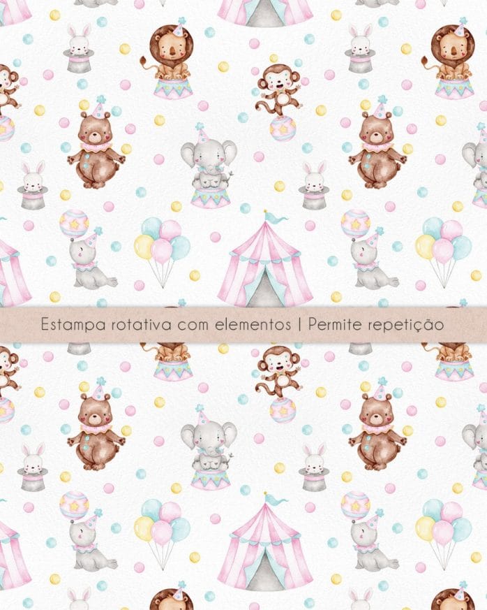 Kit Digital Circo Rosa Em Aquarela Papelaria Personalizada