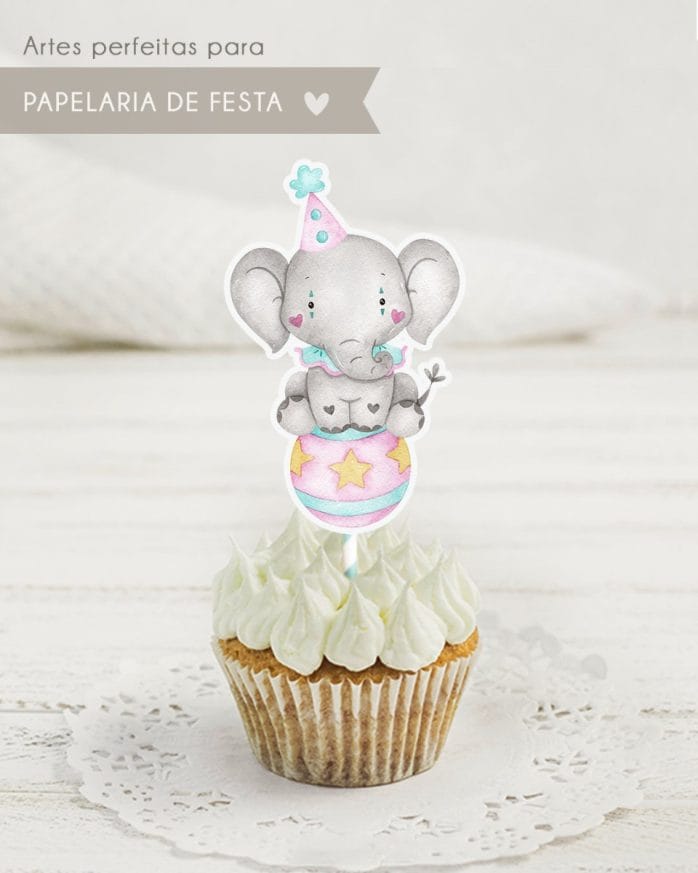 Kit Digital Circo Rosa Em Aquarela Papelaria Personalizada