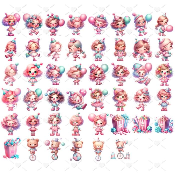 Kit Digital Circo Rosa Menina 3D Cute Fofo Ilustrações Png